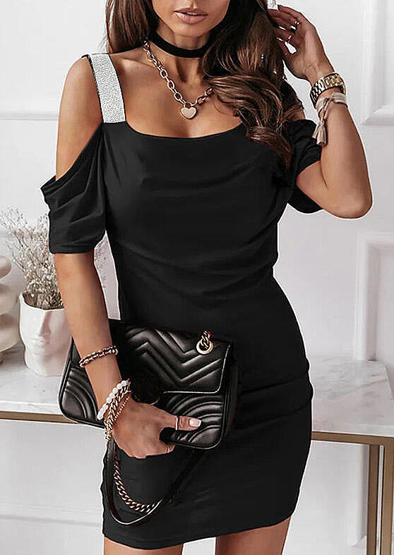 

Cold Shoulder Square Collar Bodycon Dress - Black, 509231