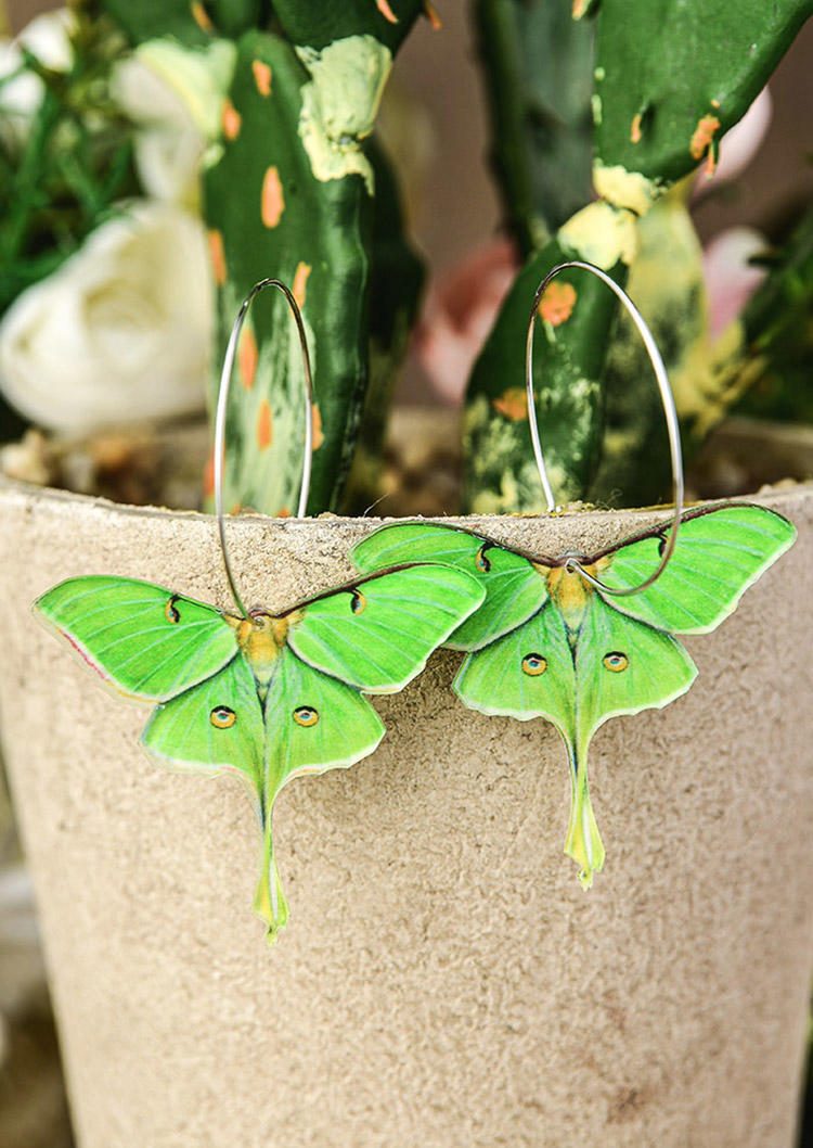 

Simple Large Circle Moth Hoop Earrings, Green, 509268