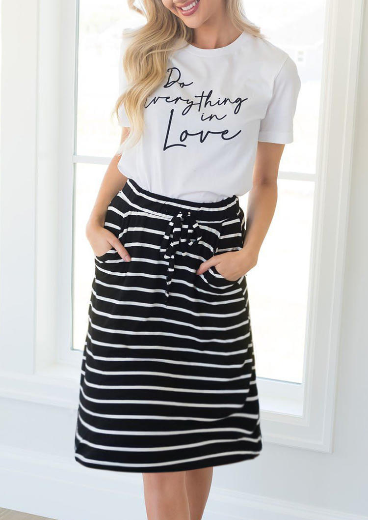 

Do Everything In Love T-Shirt Tee And Skirt Outfit - White, 509344