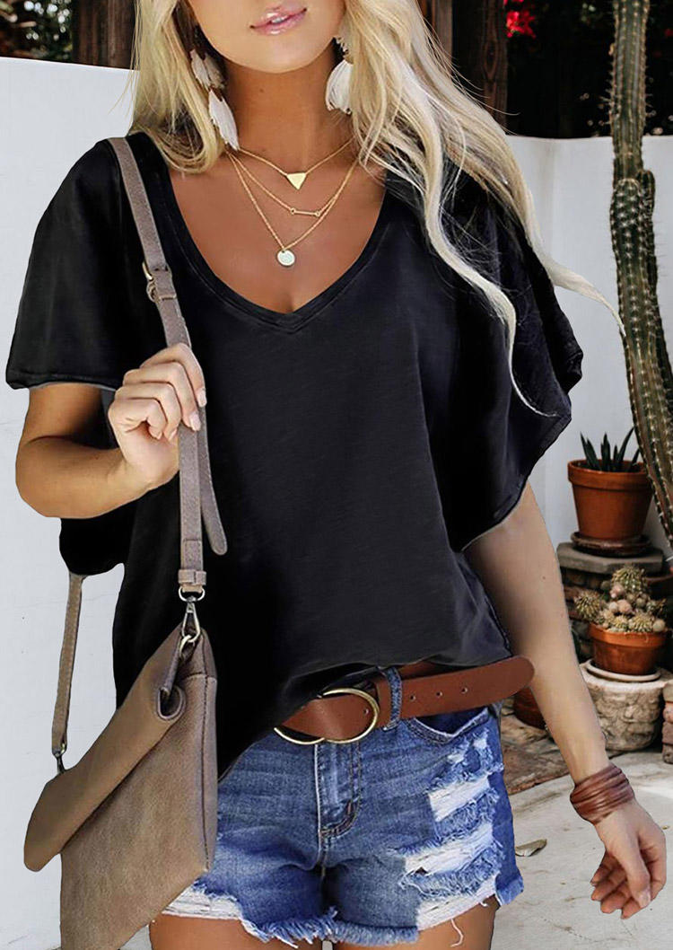 

Flare Sleeve V-Neck Blouse - Black, 507406