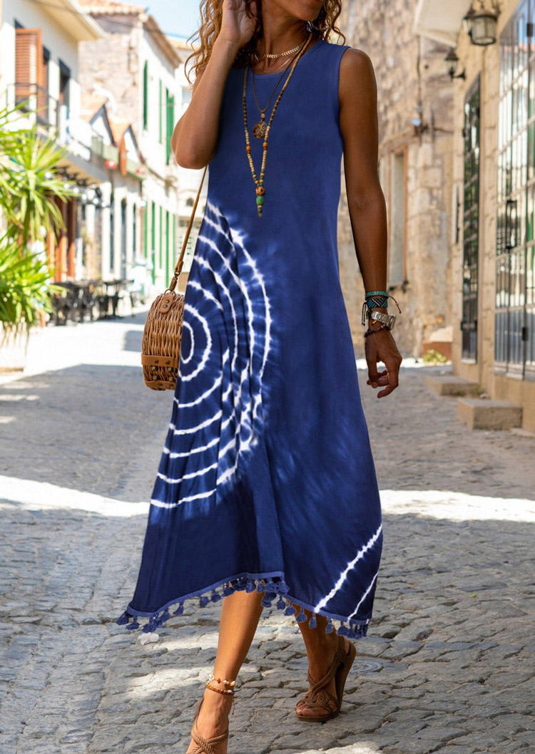 

Tassel Tie Dye Sleeveless Maxi Dress - Blue, 508418