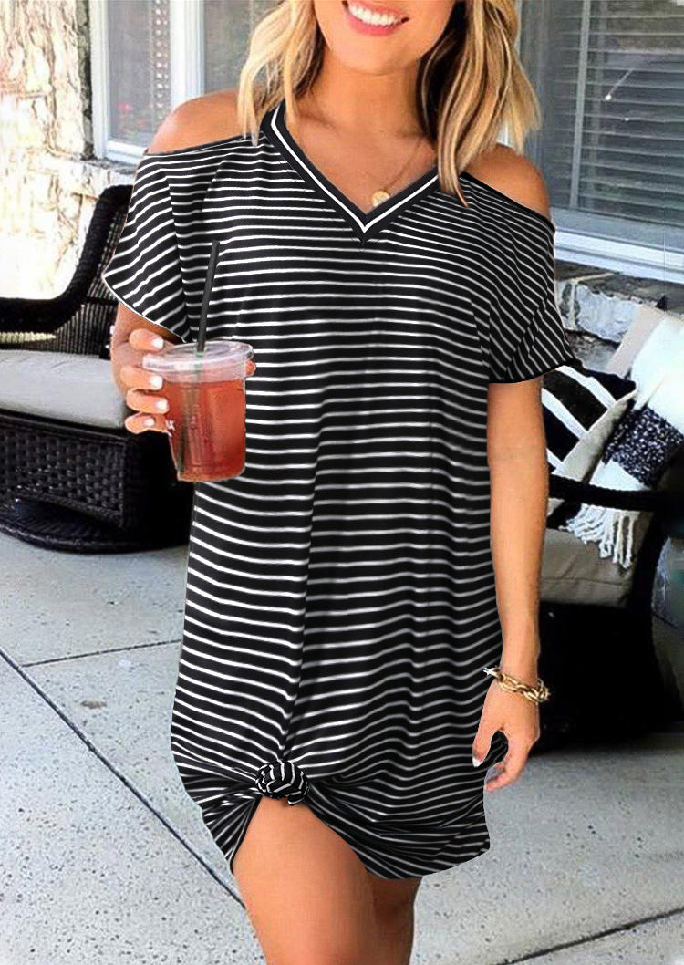 

Striped V-Neck Cold Shoulder Mini Dress, Multicolor, 509174