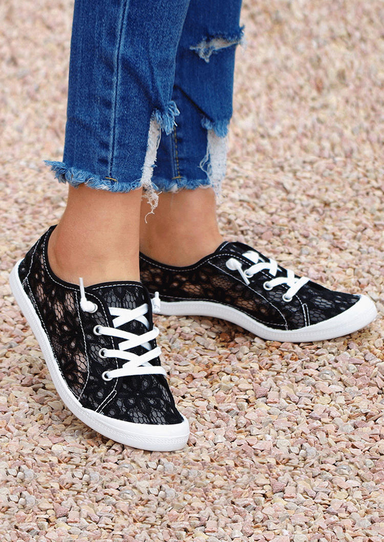 

Breathable Lace Lace Up Round Toe Sneakers - Black, 509224