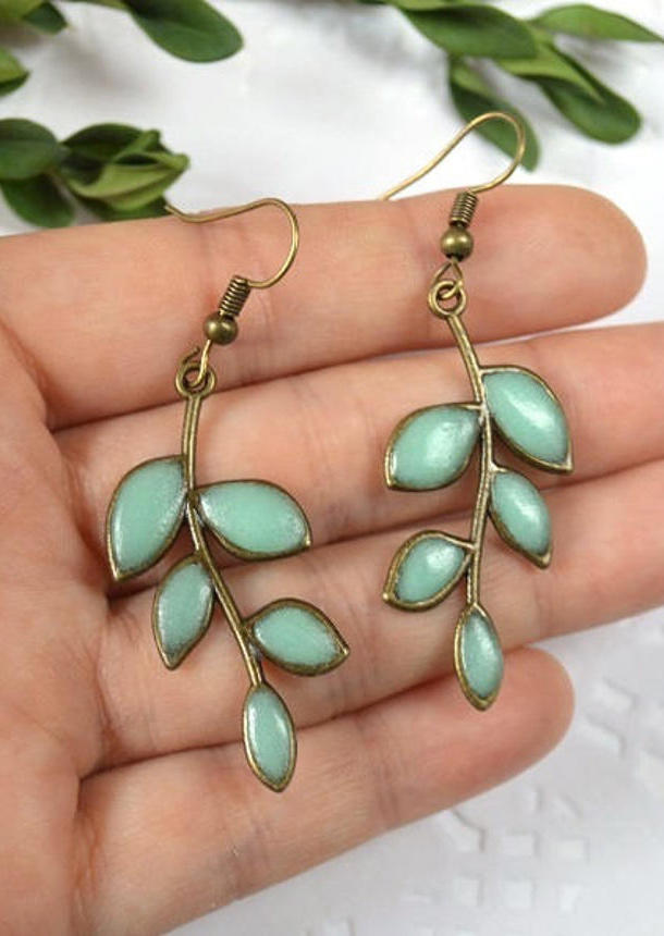 

Leaf Turquoise Alloy Earrings, Green, 509233