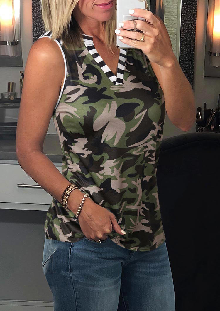 

Camouflage Striped V-Neck Tank - Army Green, 509264