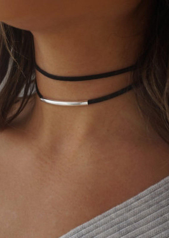 

Adjustable Dual-Layered Choker Necklace, Silver, 509289