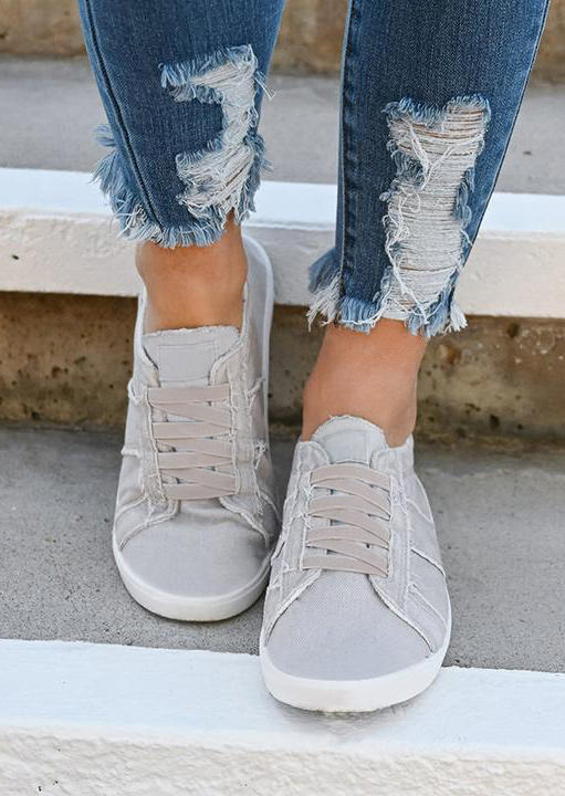

Vintage Elastic Band Slip On Flat Canvas Sneakers - Gray, 509301