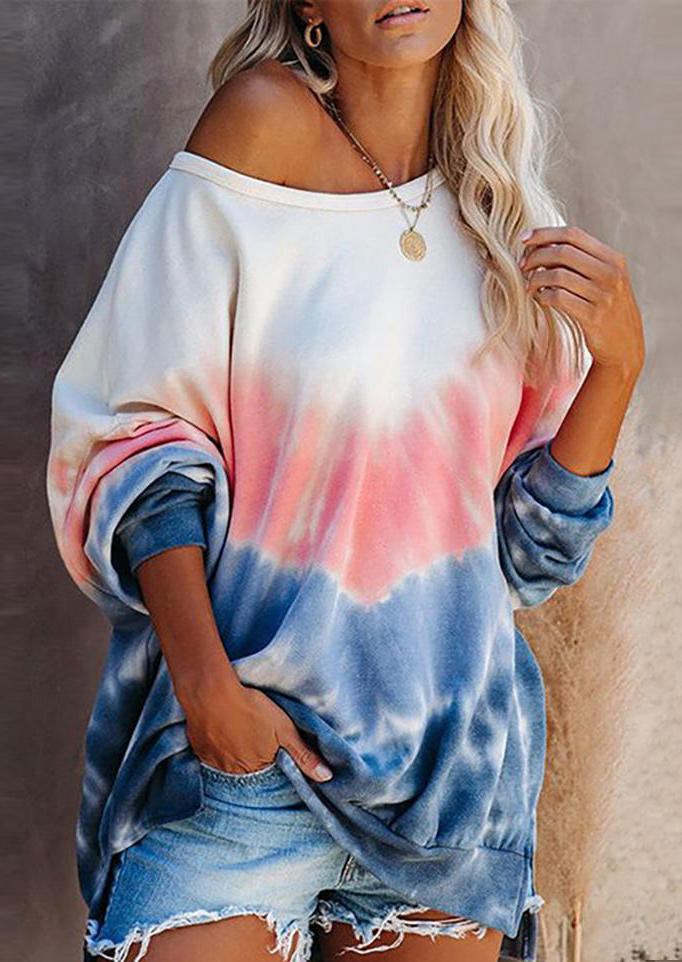

Tie Dye Color Block Drop-Shoulder Sweatshirt, Multicolor, 509347