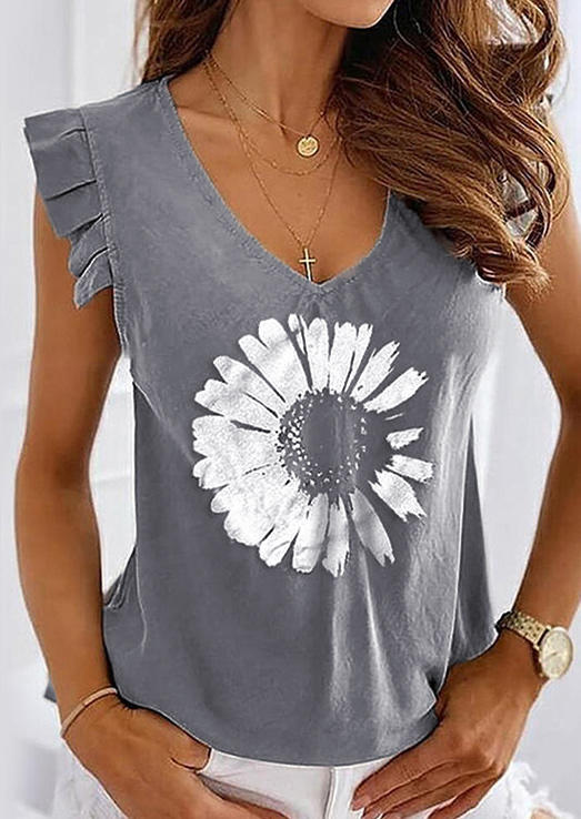 

Daisy Ruffled V-Neck Blouse - Gray, 509369