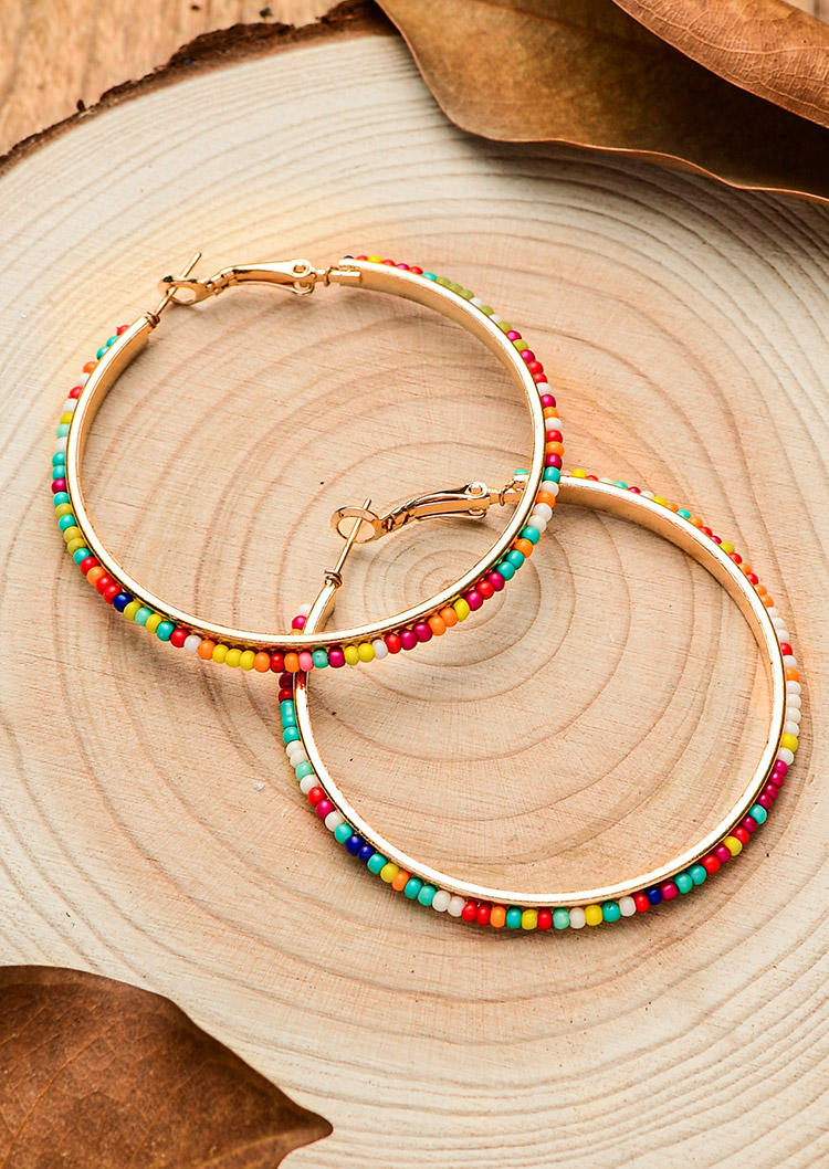 

Ethnic Style Colorful Beading Hoop Earrings, Multicolor, 509394