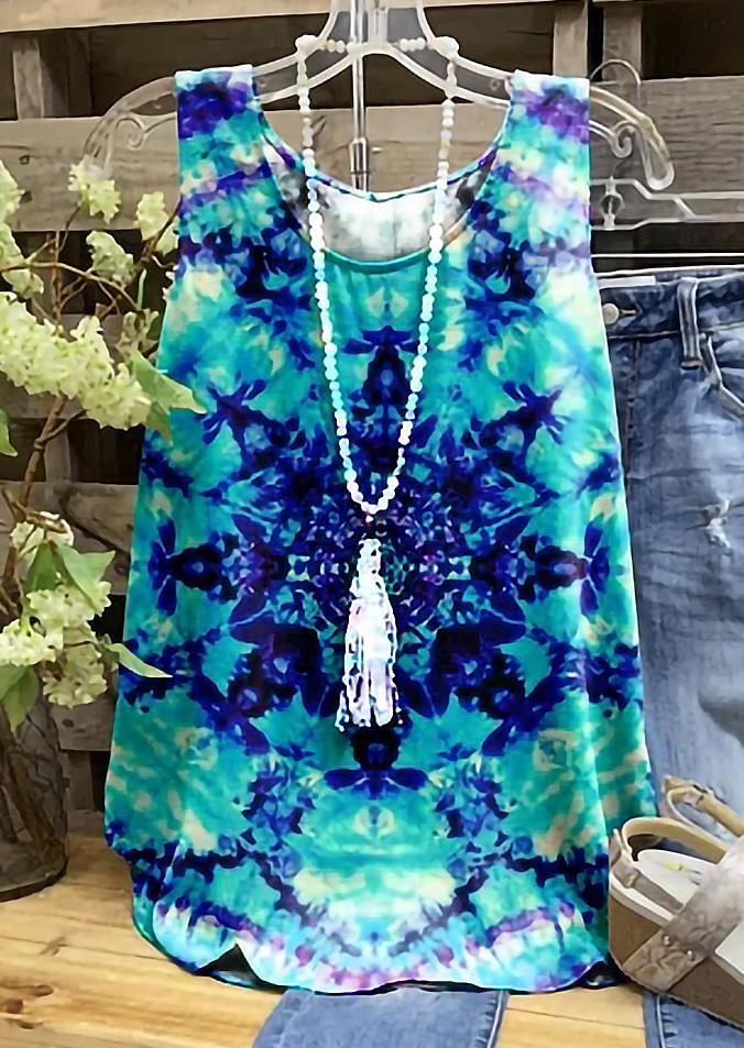 

Tie Dye Sleeveless O-Neck Tank, Multicolor, 509401