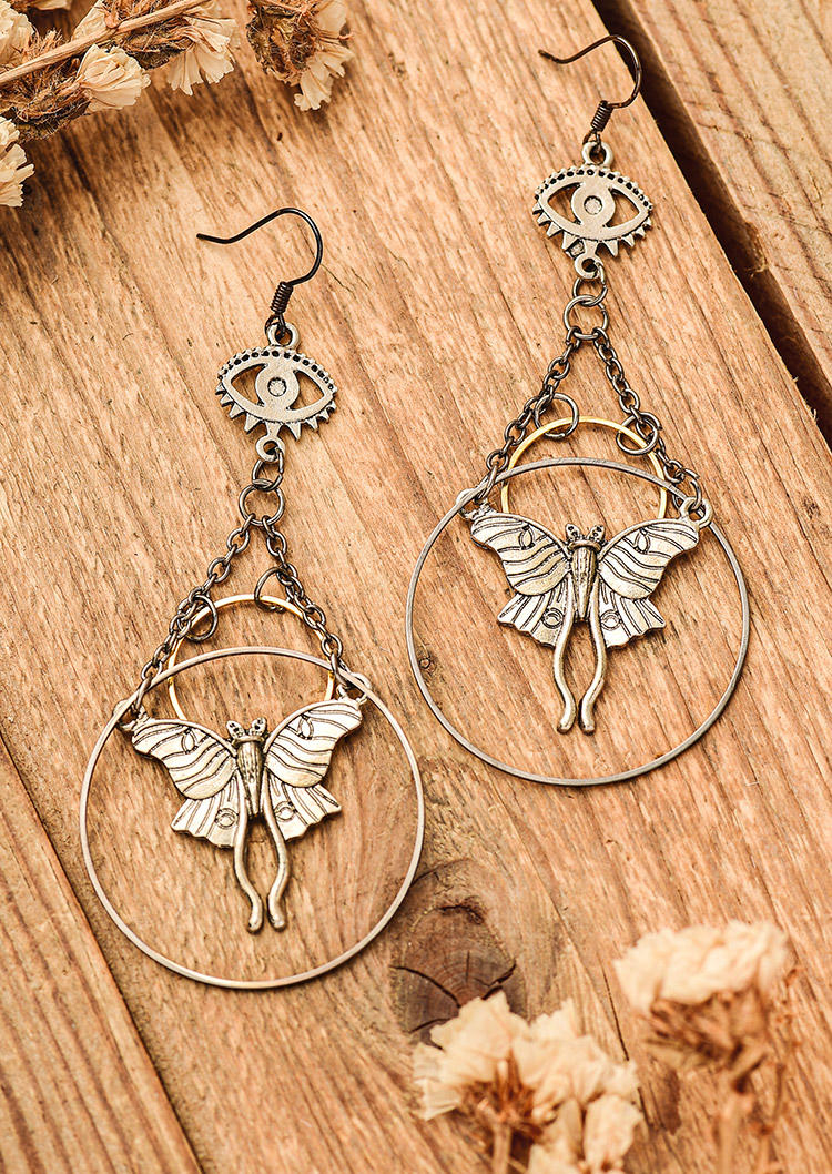 

Vintage Alloy Moth Hollow Out Hook Earrings, Silver, 509402