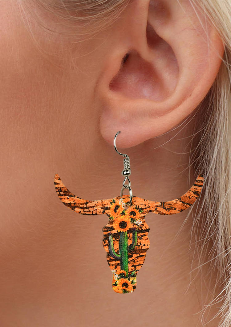 

Steer Skull Cactus Floral Earrings, Pattern1, 509406