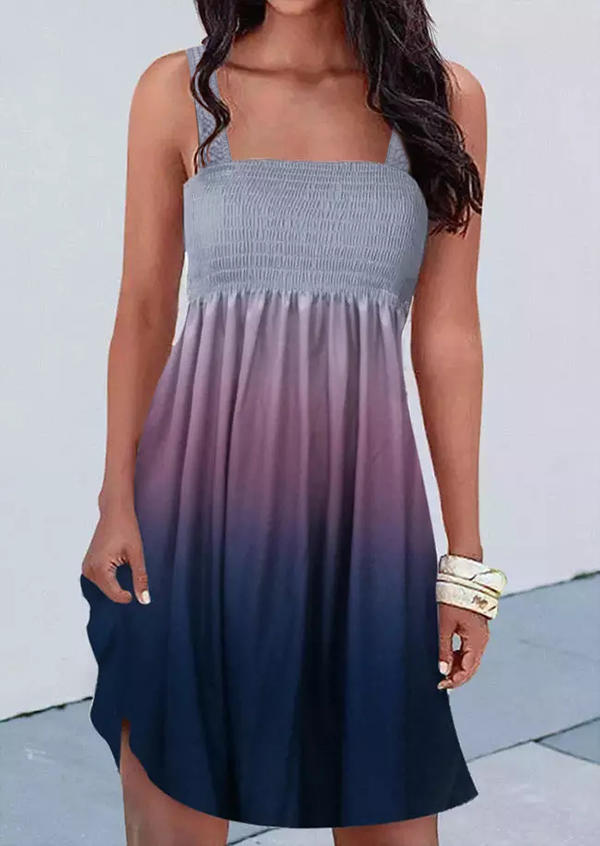 

Gradient Smocked Sleeveless Mini Dress, Multicolor, 509412