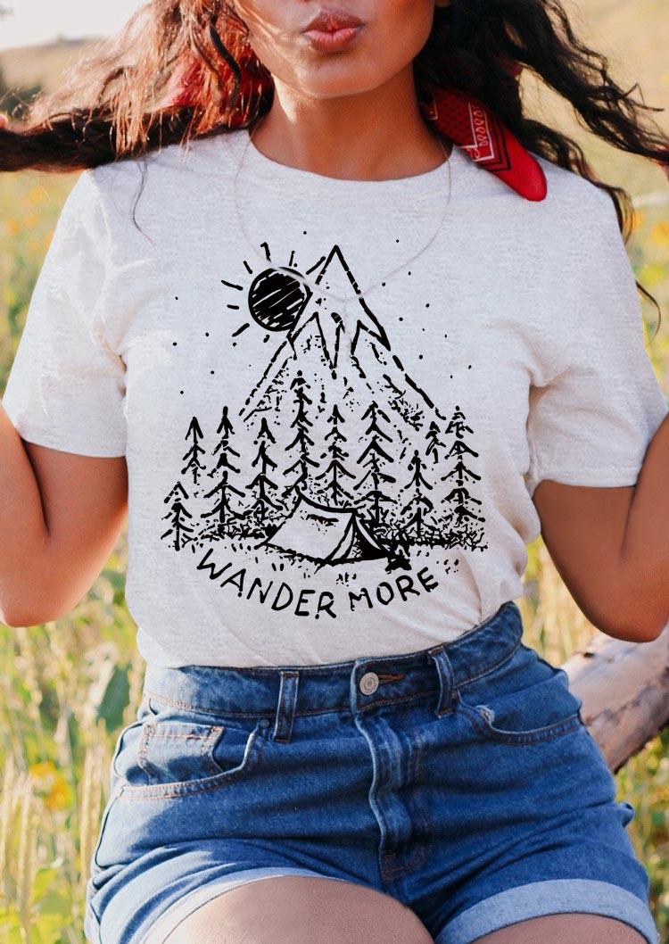 

Wander More Mountain Camping T-Shirt Tee - Gray, 508641