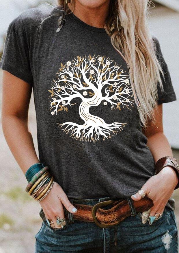 

Tree Of Life O-Neck T-Shirt Tee - Dark Grey, 508988