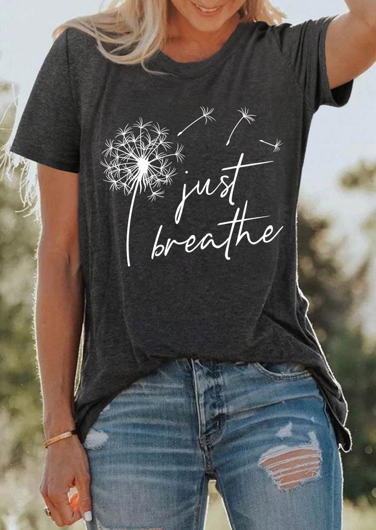 

Just Breathe Dandelion O-Neck T-Shirt Tee - Dark Grey, 509014