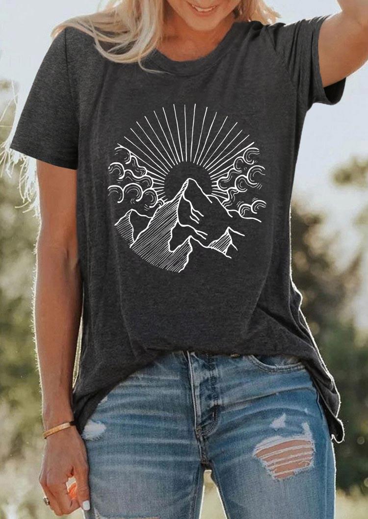

Sunset Mountain O-Neck T-Shirt Tee - Dark Grey, 509015