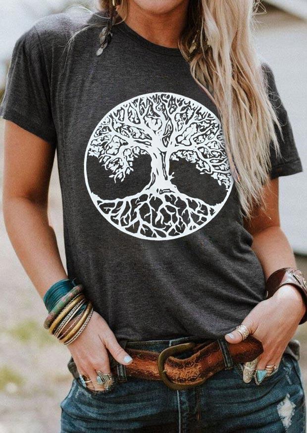 

Tree Of Life O-Neck T-Shirt Tee - Dark Grey, 509018
