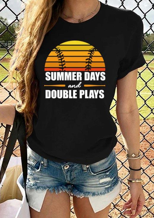 

Summer Days And Double Plays Baseball T-Shirt Tee - Black, 509132