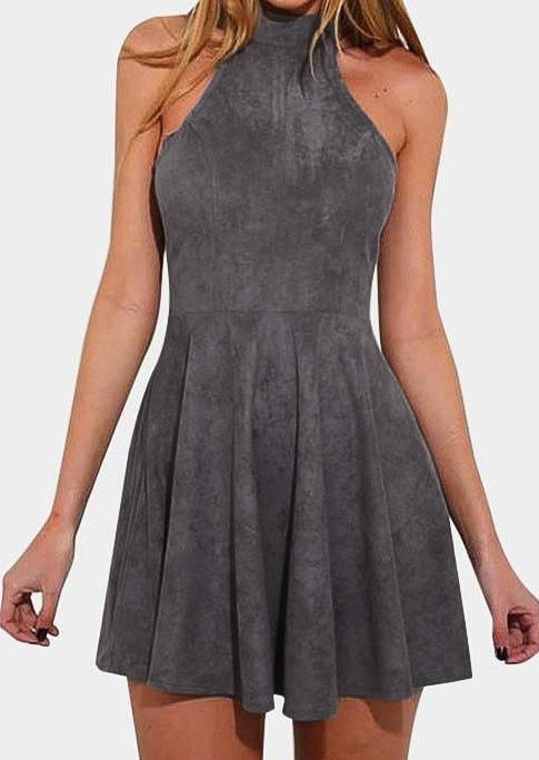 

Lace Up Hollow Out Mini Dress - Gray, 509333