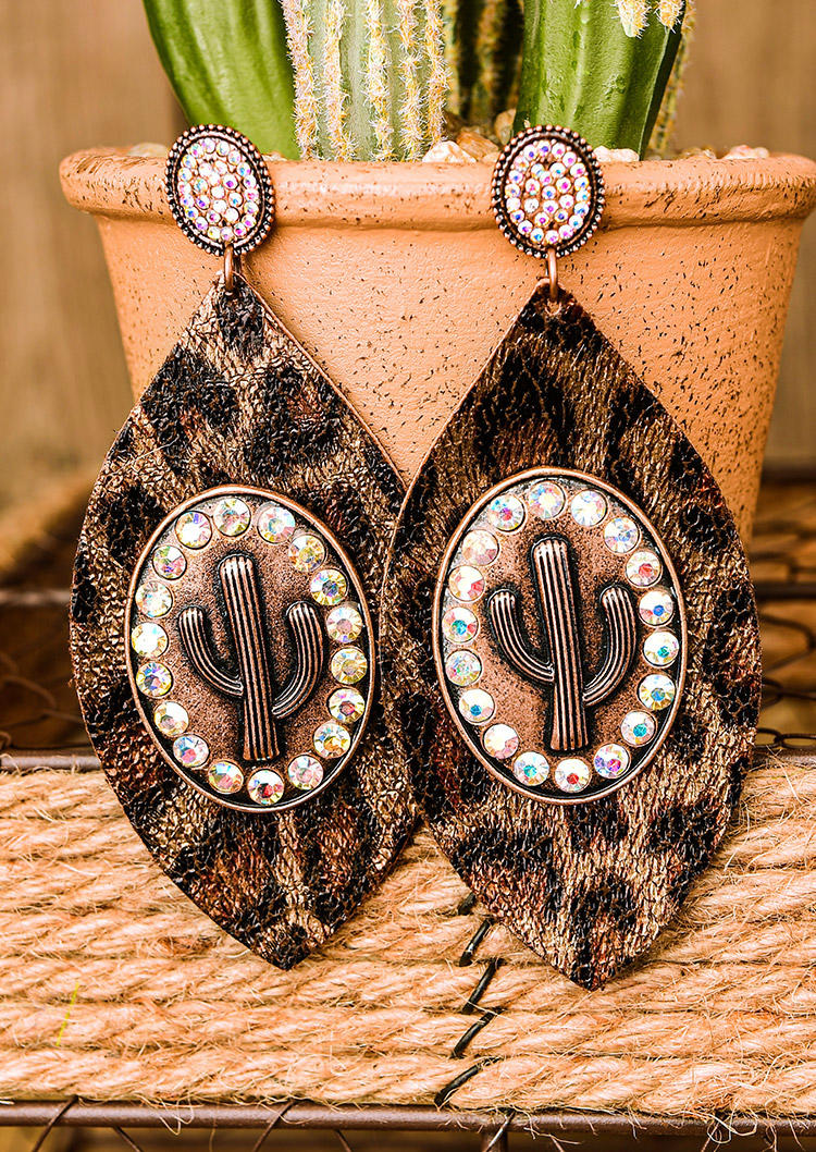 

Leopard Cactus Rhinestone Earrings, 509434