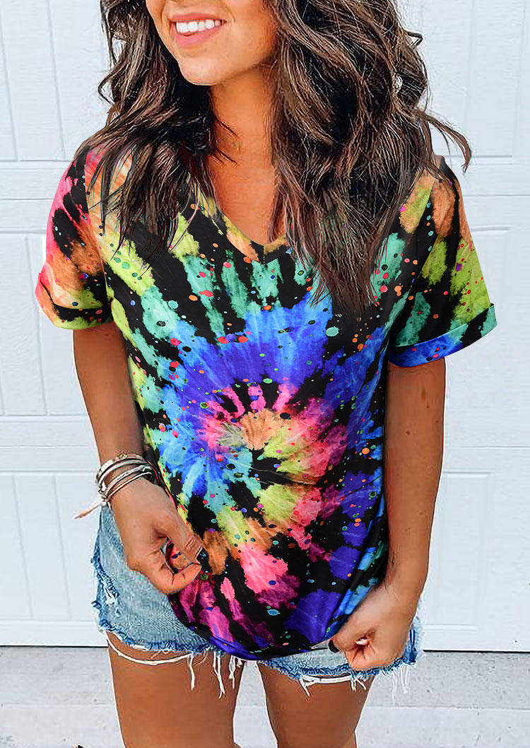

Tie Dye Swirl V-Neck Blouse, Multicolor, 509491