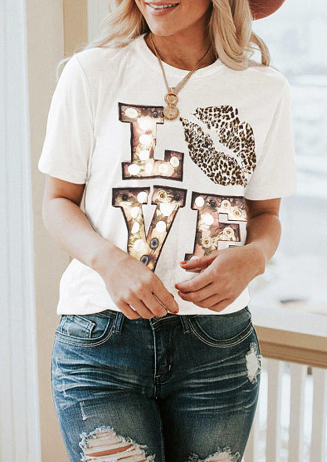 

Leopard Love Lips T-Shirt Tee - White, 509528