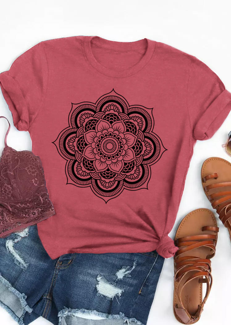 

Mandala O-Neck T-Shirt Tee - Brick Red, 509544