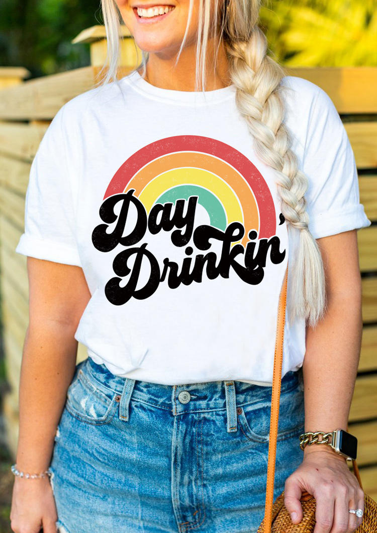 

Day Drinkin' Rainbow T-Shirt Tee - White, 508889