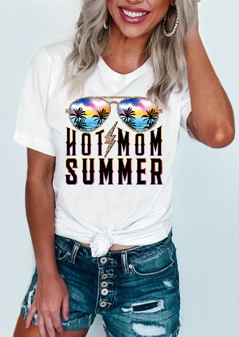 

Hot Mom Summer Leopard Lightning Glasses T-Shirt Tee - White, 508892