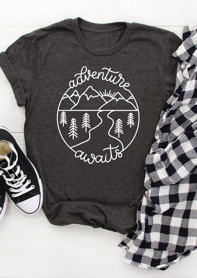 

Adventure Awaits Mountain T-Shirt Tee - Dark Grey, 508995