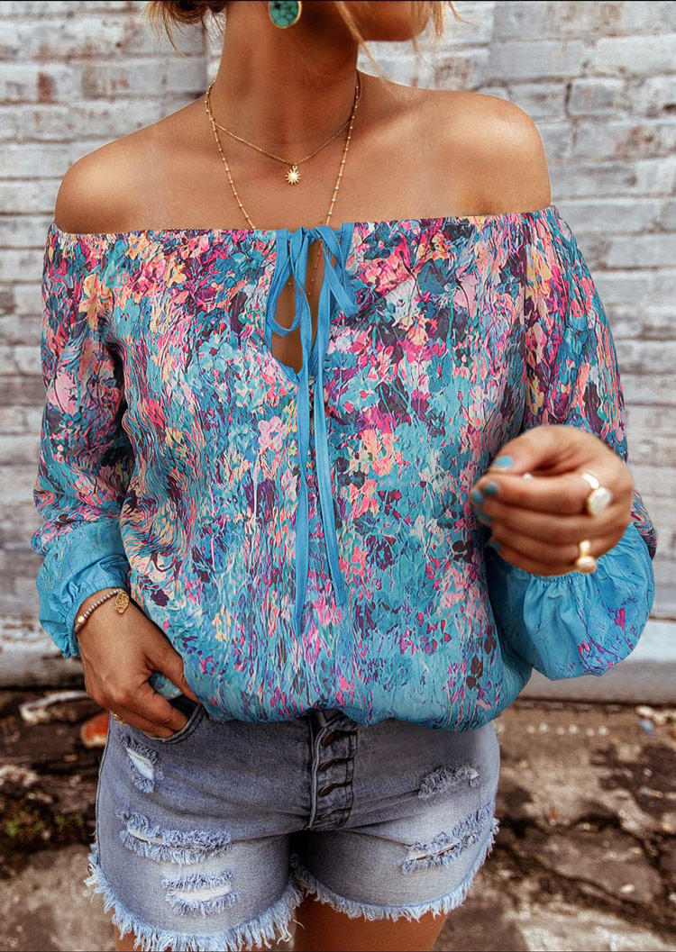 

Floral Ruffled Tie Off Shoulder Casual Blouse, Multicolor, 509607