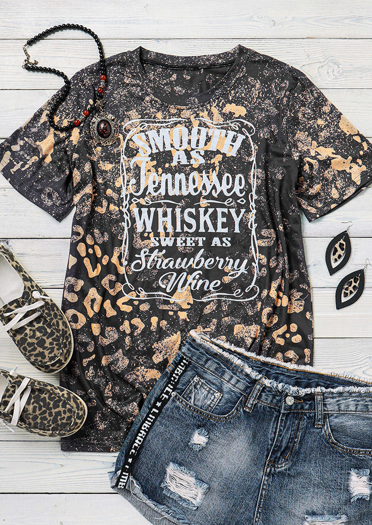 

Smooth As Tennessee Whiskey Sweet As Strawberry Wine Bleached T-Shirt Tee, Multicolor, 509696