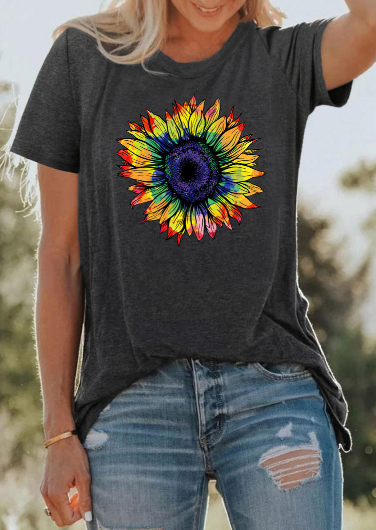 

Tie Dye Sunflower Short Sleeve T-Shirt Tee - Dark Grey, 509270