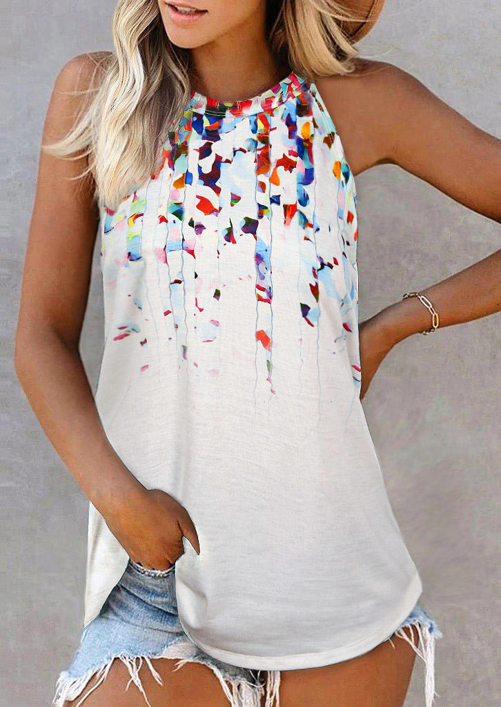 

Colorful Geometric Art Halter Tank - White, 509526