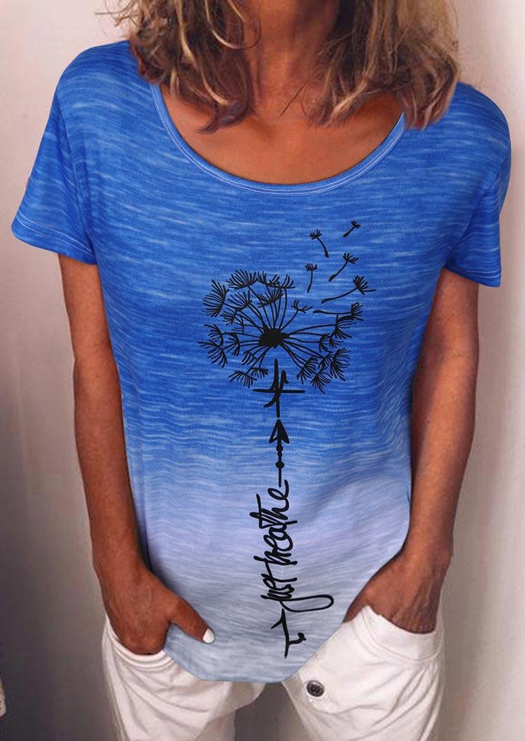 

Just Breathe Gradient Dandelion Arrow T-Shirt Tee -Blue, 509674