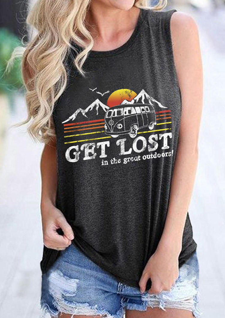 

Sunset Get Lost Mountain Camping Tank, Gray, 509691