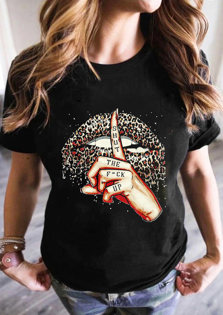 

Leopard Lips Whisper Words T-Shirt Tee - Black, 509712