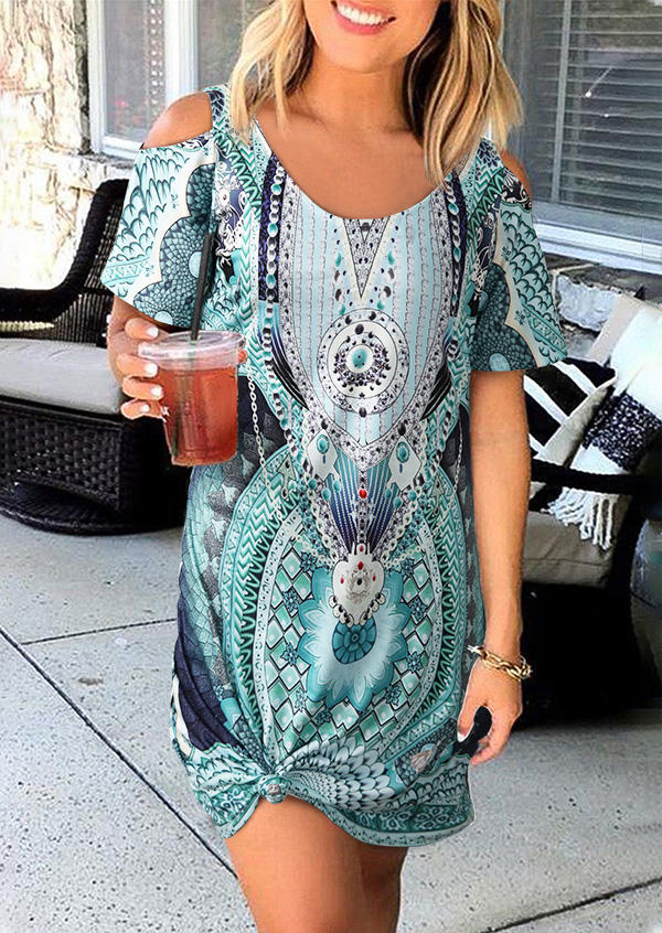 

Vintage Cold Shoulder Short Sleeve Mini Dress - Green, 509735