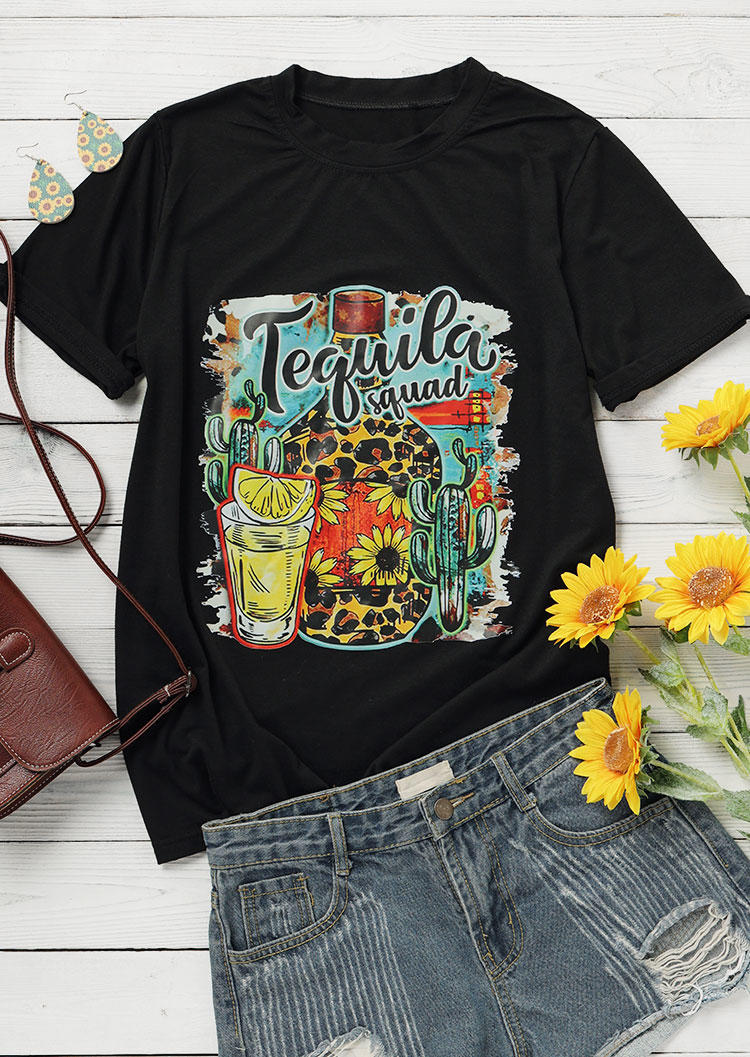 

Tequila Squad Leopard Sunflower Cactus T-Shirt Tee - Black, 509738