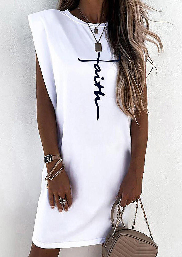 

Faith Padded Shoulder O-Neck Mini Dress - White, 509808