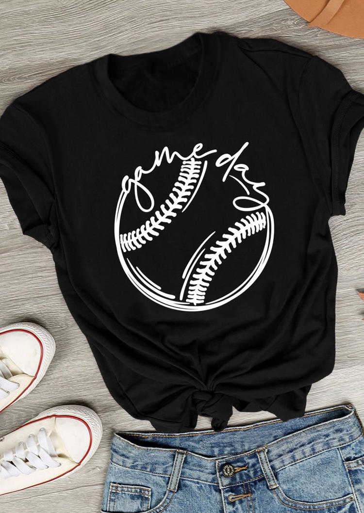 

Game Day Baseball O-Neck T-Shirt Tee - Black, 509615