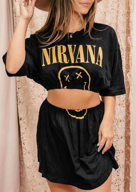 

Nirvana Crop Top And High Waist Mini Skirt Outfit - Black, 509751