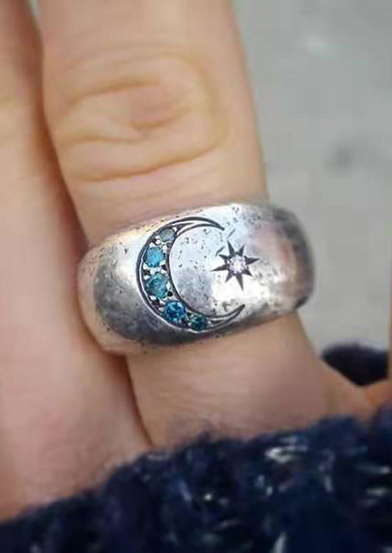 

Sun And Moon Rhinestone Casual Ring, Silver, 509792