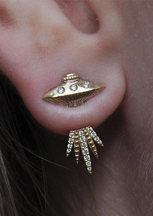 

UFO Rhinestone Alloy Earrings, Gold, 509846