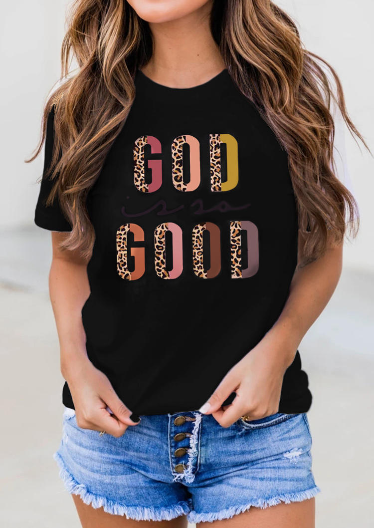 

Leopard God Good O-Neck T-Shirt Tee - Black, 509901