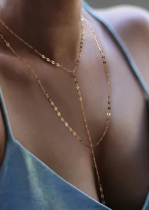 

Long Chain Pendant Dual-Layered Alloy Necklace, Gold, 509664