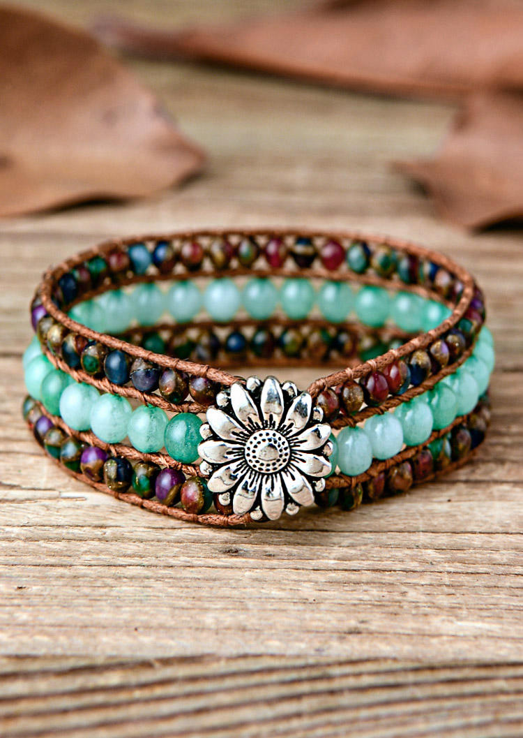

Sunflower Colorful Beading Braided Multi-Layered Bracelet, Green, 509665