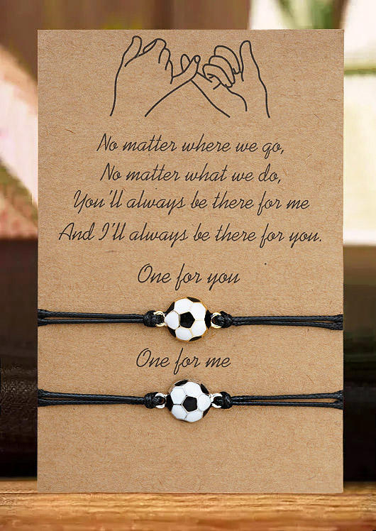 

2Pcs Couples Football Adjustable Matching Bracelet Set, Black, 509974